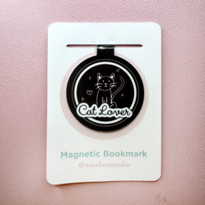 Magnetic Bookmark, Illustration, original illustration, hand-drawn, hand drawn, Christmas, present, under £5, Christmas present, reader, readers, books, black cat, cat lover, cat lady, cats, kitten, bookworm